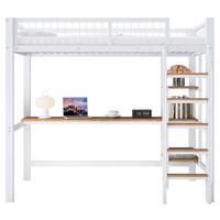 ETAGENBETT 90/200 cm weiß aus Metall mit Tisch und Regalen - Weiß, Metall (90/200cm) - OKWISH