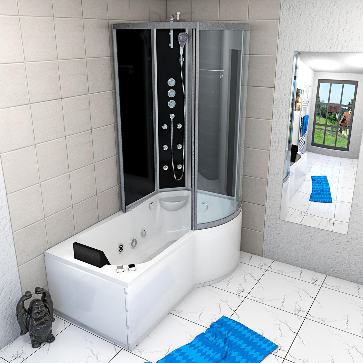 WHIRLPOOL Wanne Duschkabine sw K50-L32-WP-EC 170x1 - Schwarz, Glas/Kunststoff (98/225/170cm) - AcquaVapore by Sandra Jentho