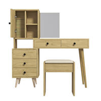 SCHMINKTISCH Set mit Spiegel und Hocker, Frisiertisch ausziehbar, Kosmetiktisch skandinavisch, 84x40x120 cm - Eichefarben/Beige, Glas/Holzwerkstoff (84/120/40cm) - LVHOM