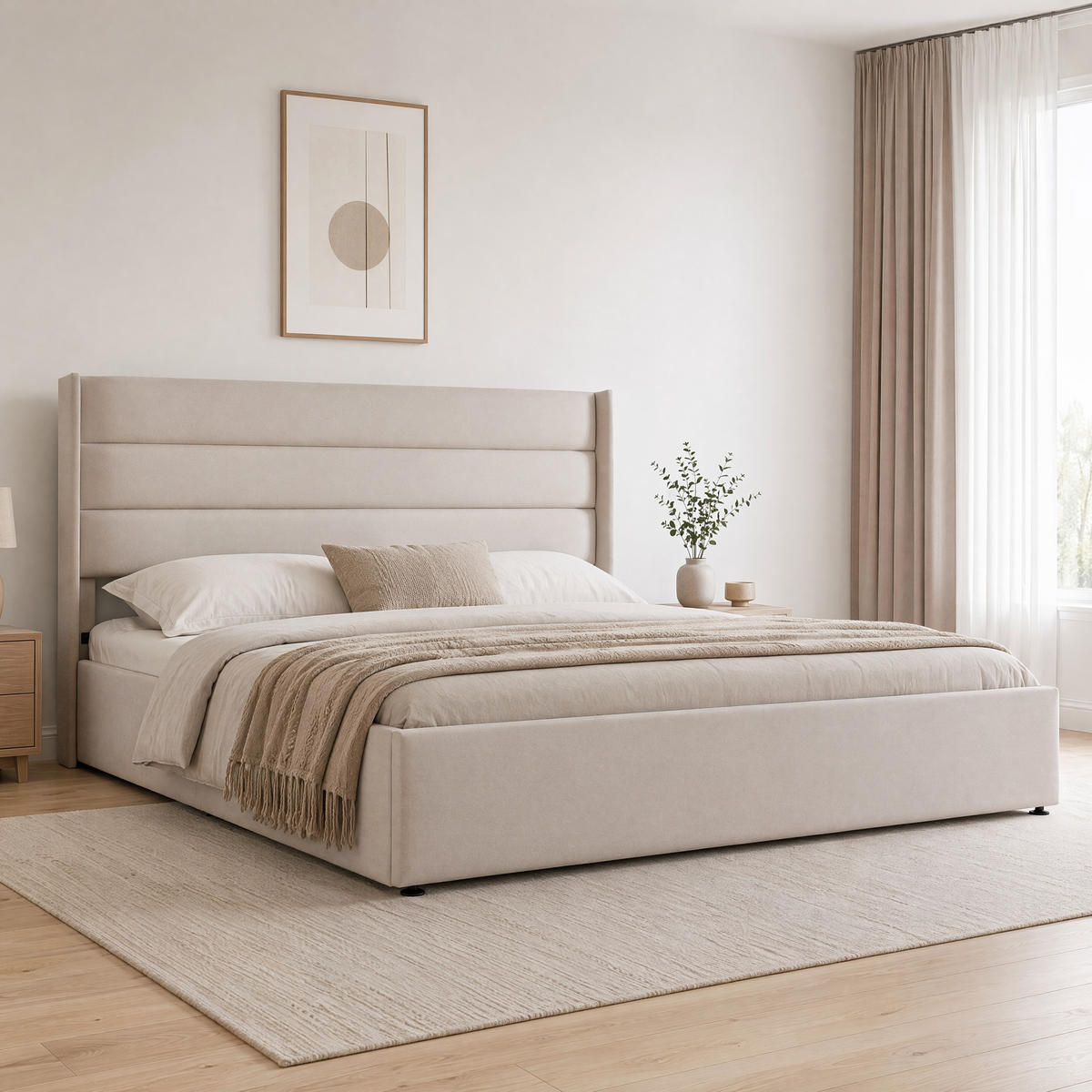 POLSTERBETT BEIGE 160x200cm, Hydraulischer Stauraum, Modernes Design - Beige, Holz/Kunststoff (160/200cm) - SHOPENTRA