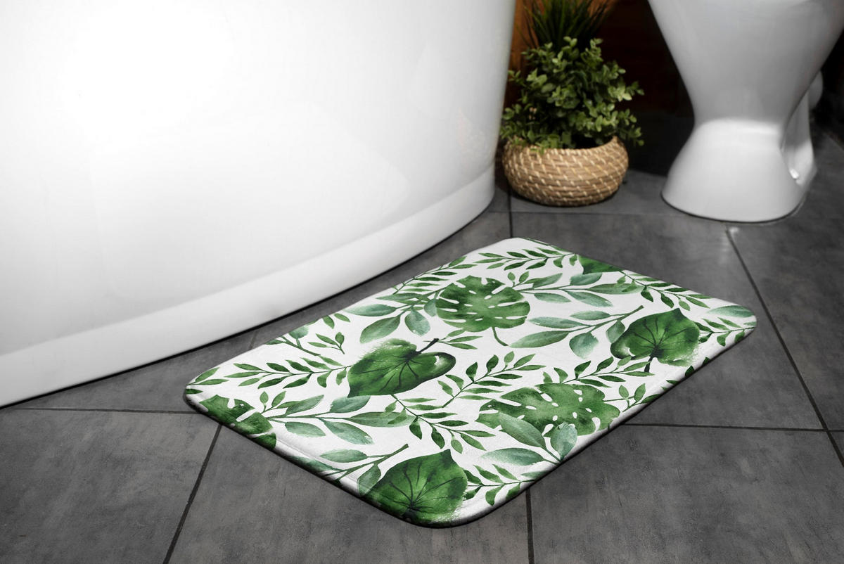 BADTEPPICH 75x45 cm Monstera-Blätter - Grün, Textil (75/45cm) - TULUP