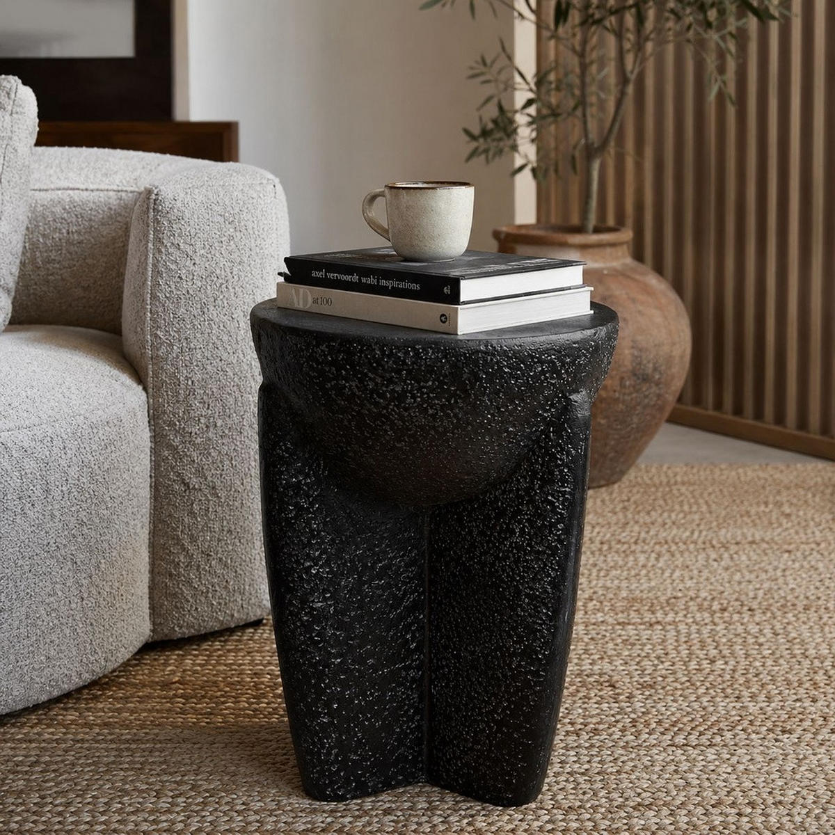 BEISTELLTISCH aus magnesium 38x38x46cm - Schwarz, Stein (46/38/38cm) - Wanderlust