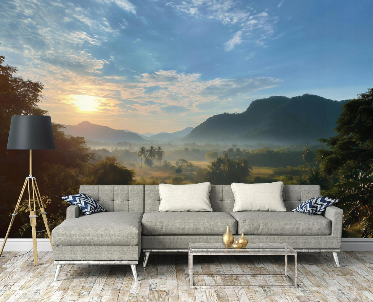 FOTOTAPETE Landschaft Gebirge Blau 250x175 cm - Multicolor, Papier (250/175cm) - Wallarena