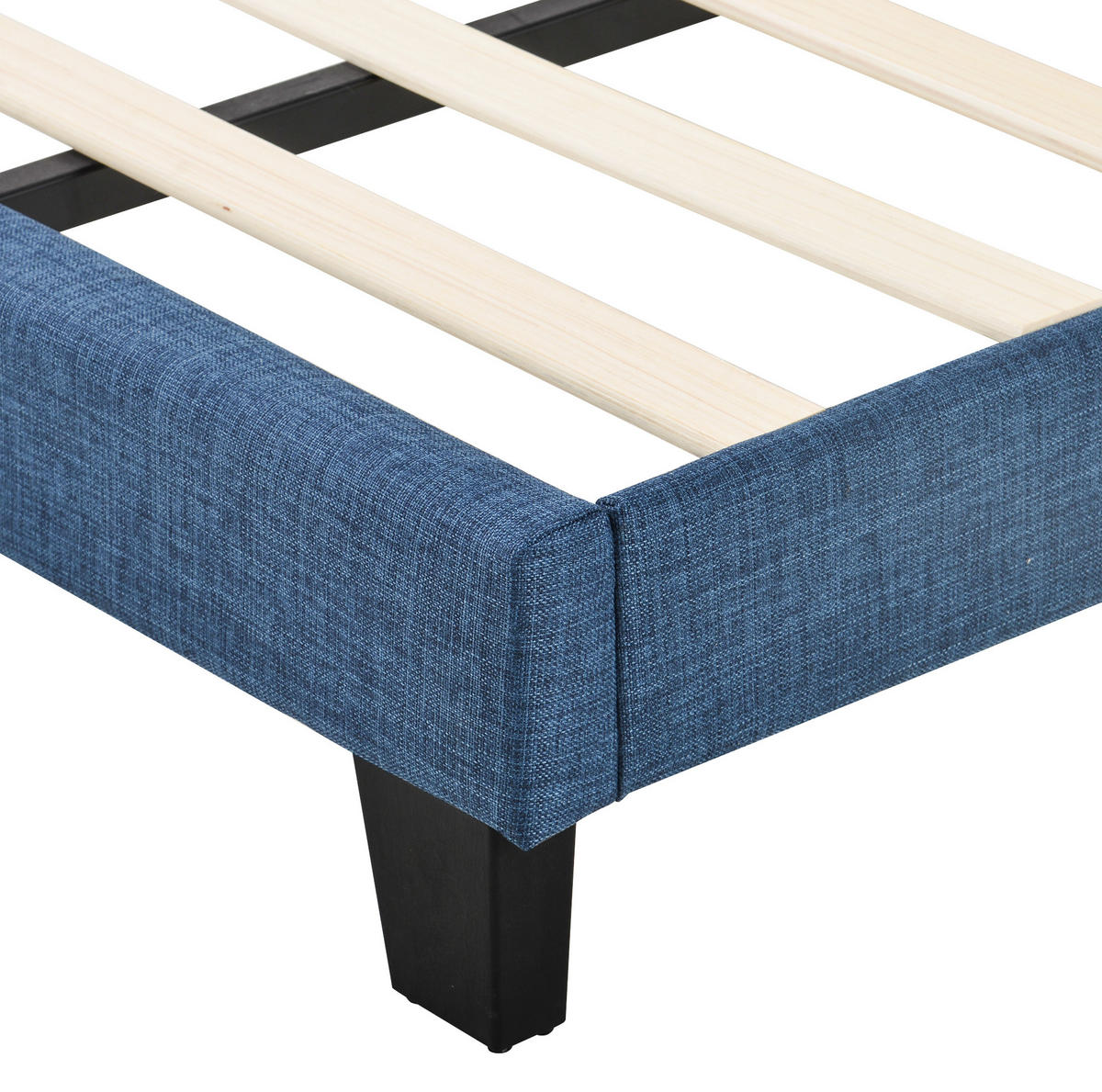 OBLAZINJENA lanena postelja 90/200 cm z letvenim dnom in oblazinjenim vzglavjem, modra - modra, tekstil (90/90cm) - Redom