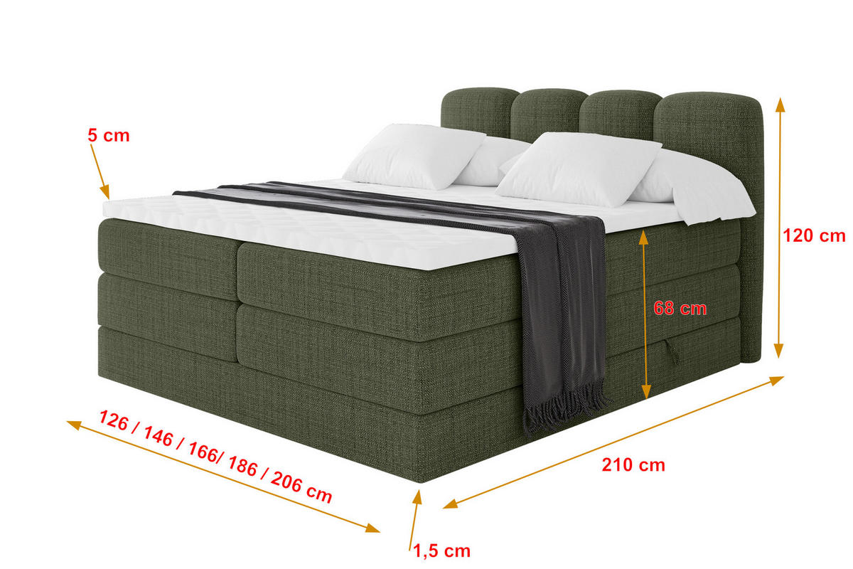 BOXBETT mit Matratze H3|H4 - NINA KING - 160x200 cm - Grün - Grün, Holzwerkstoff (160/200cm) - ALTDECOR