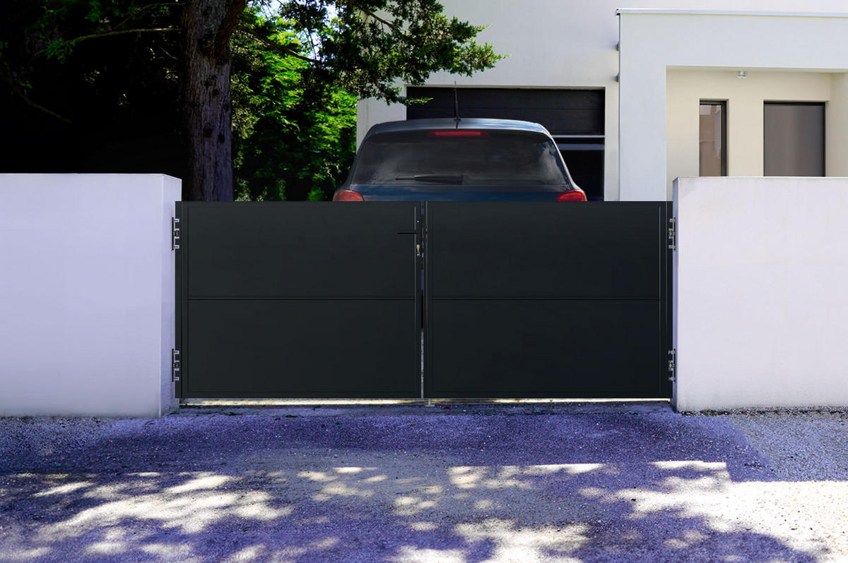 DREHTORPAKET Nali Mattschwarz 3m H.120cm + TOR 1m H.120cm - Schwarz, Metall (293/120cm) - Casanoov