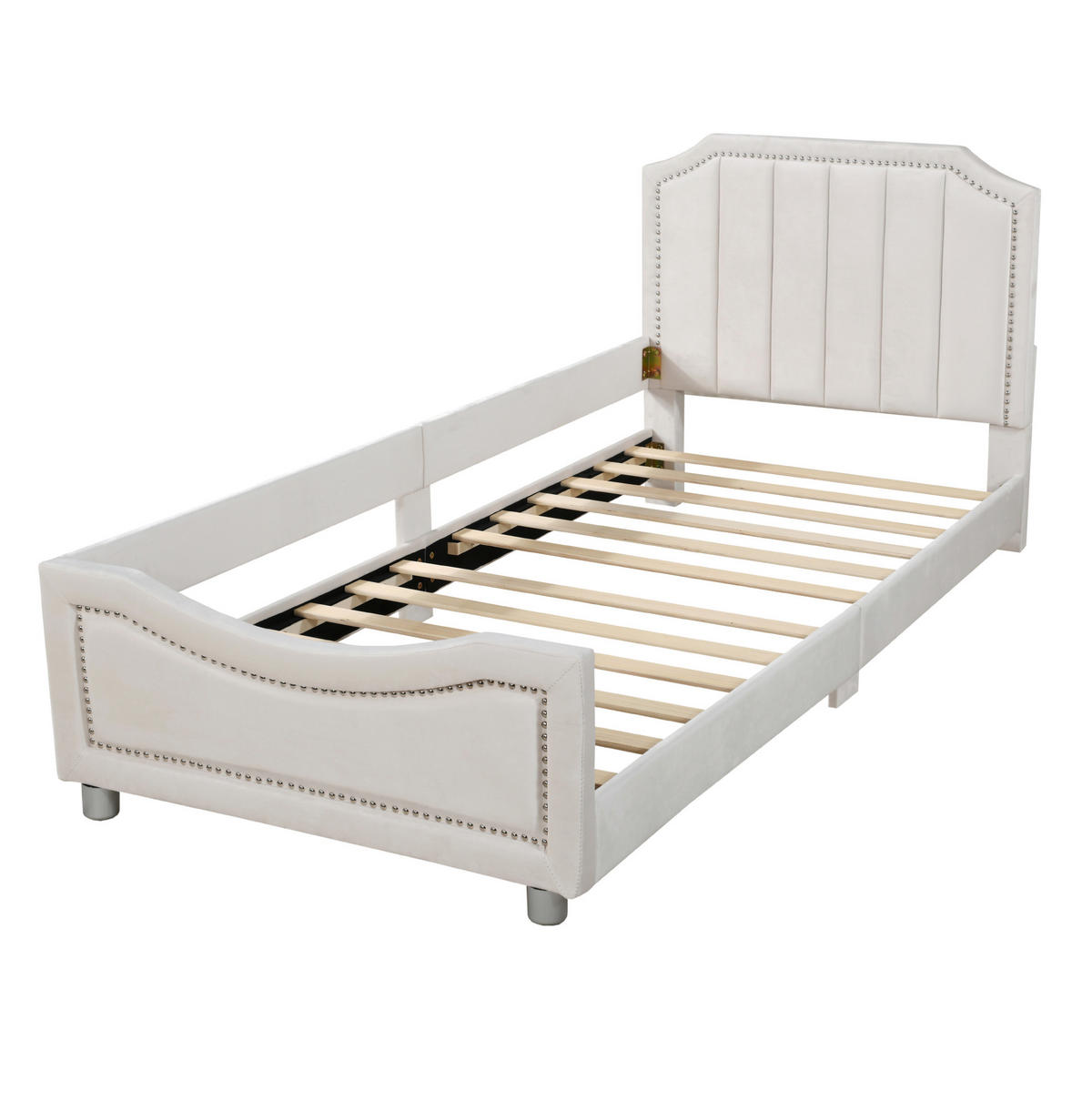 POLSTERBETT 90/200 cm mit Rückenlehne, als Schlafsofa nutzbar und mit Nieten-Details, Beige - Beige, Holz (90/200cm) - Redom