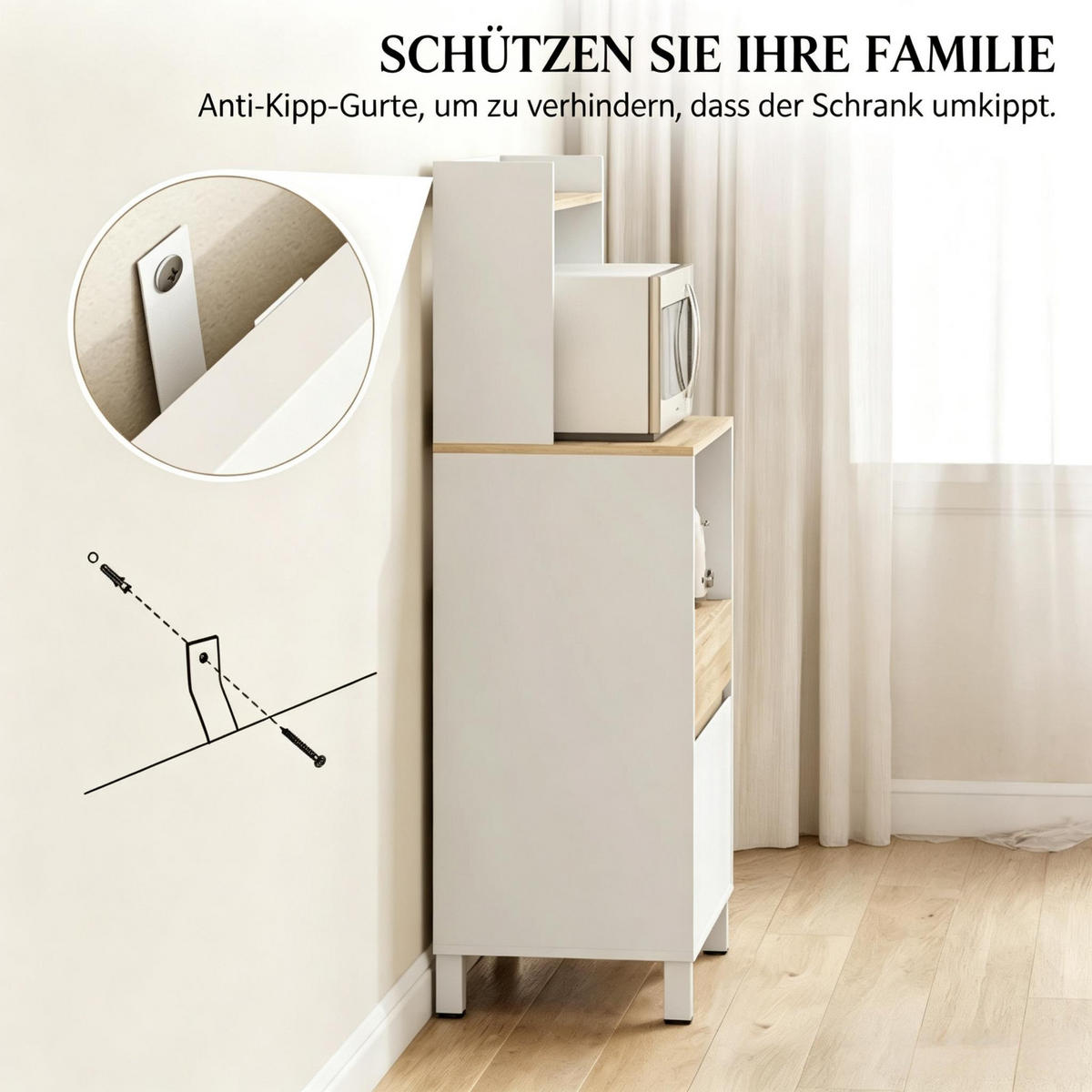 BUFFET DE-38820 60/40/131 cm Mikrowellenfach und Schublade Weiß - Weiß, Holzwerkstoff (60/131/40cm) - ComfortXL