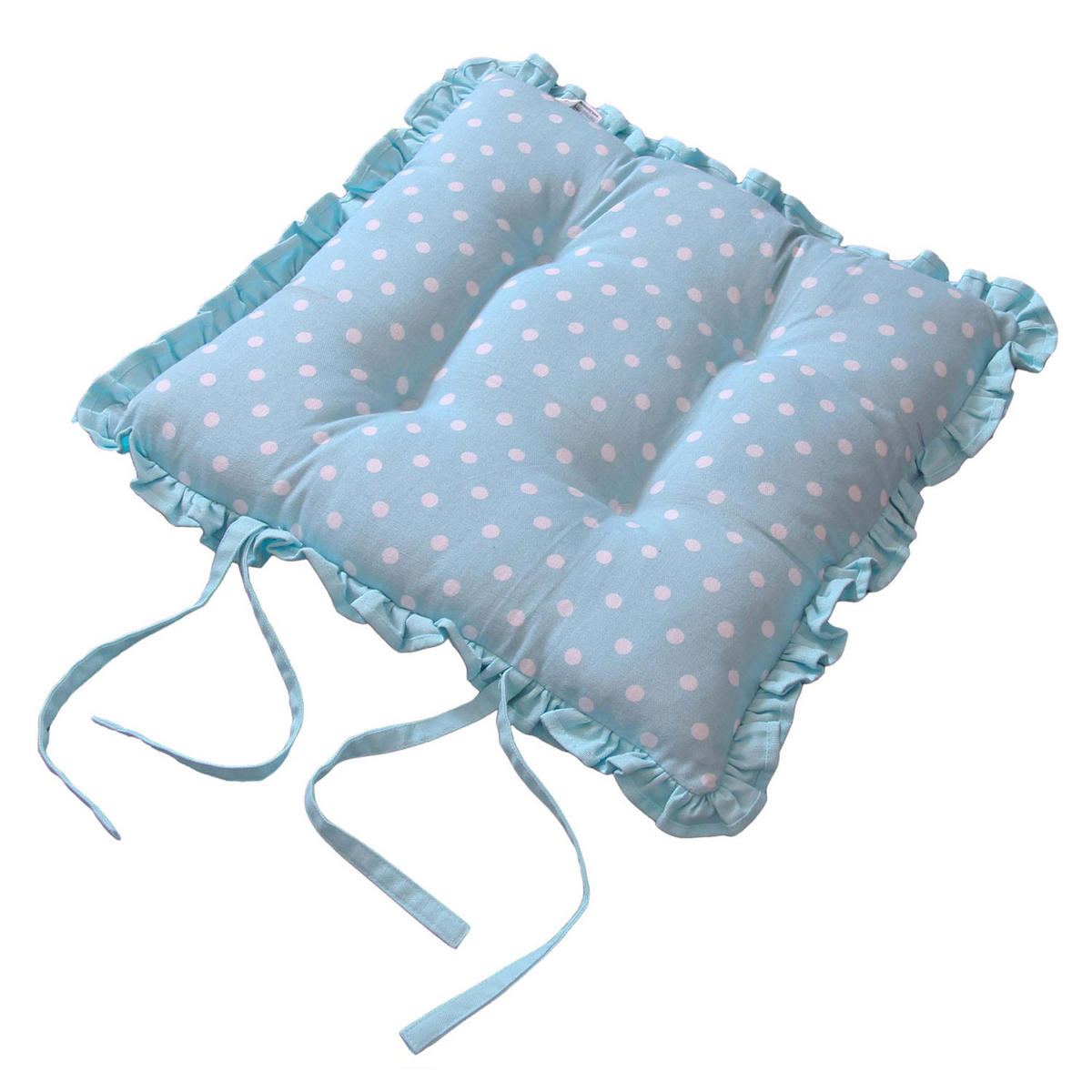 STUHLKISSEN ‚Vögel & Blumen‘ mit Rüschen 40/40/5 cm - Blau, Textil (40/40/5cm) - Homescapes