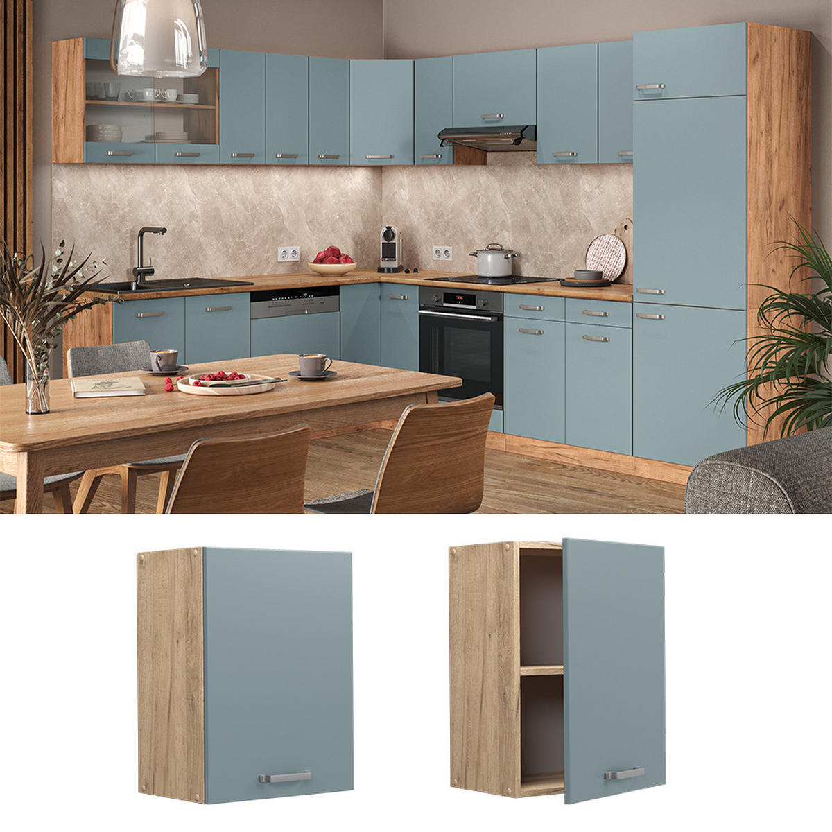 HÄNGESCHRANK R-Line Blau-Grau 45 cm - Honigeiche/Eiche Wotan, Holzwerkstoff (45/60/31cm) - Vicco