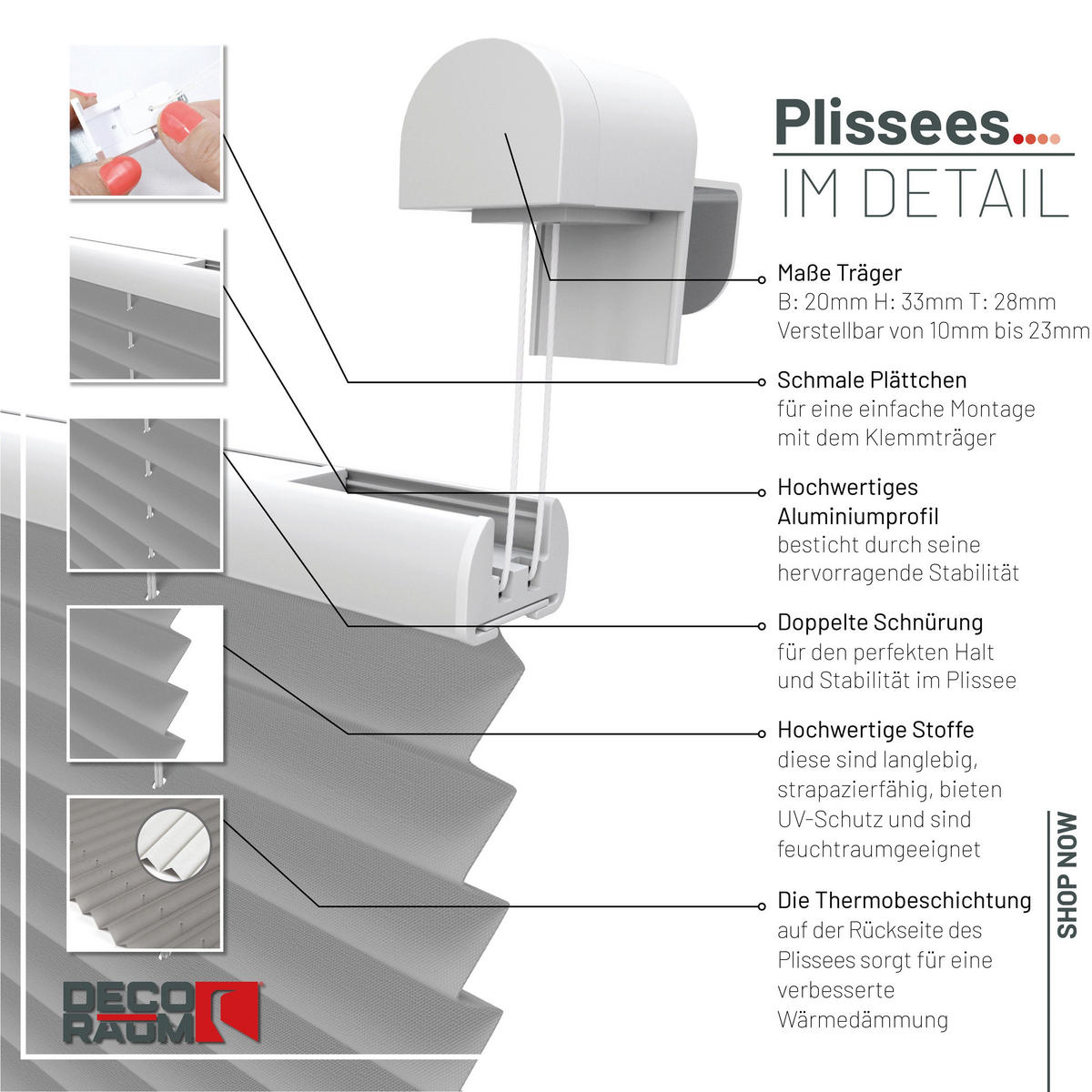 PLISSEE Thermo Basic 75 x 210cm Klemmfix ohne Bohren - Grau, Textil (75/210/210cm) - Deco-Raum
