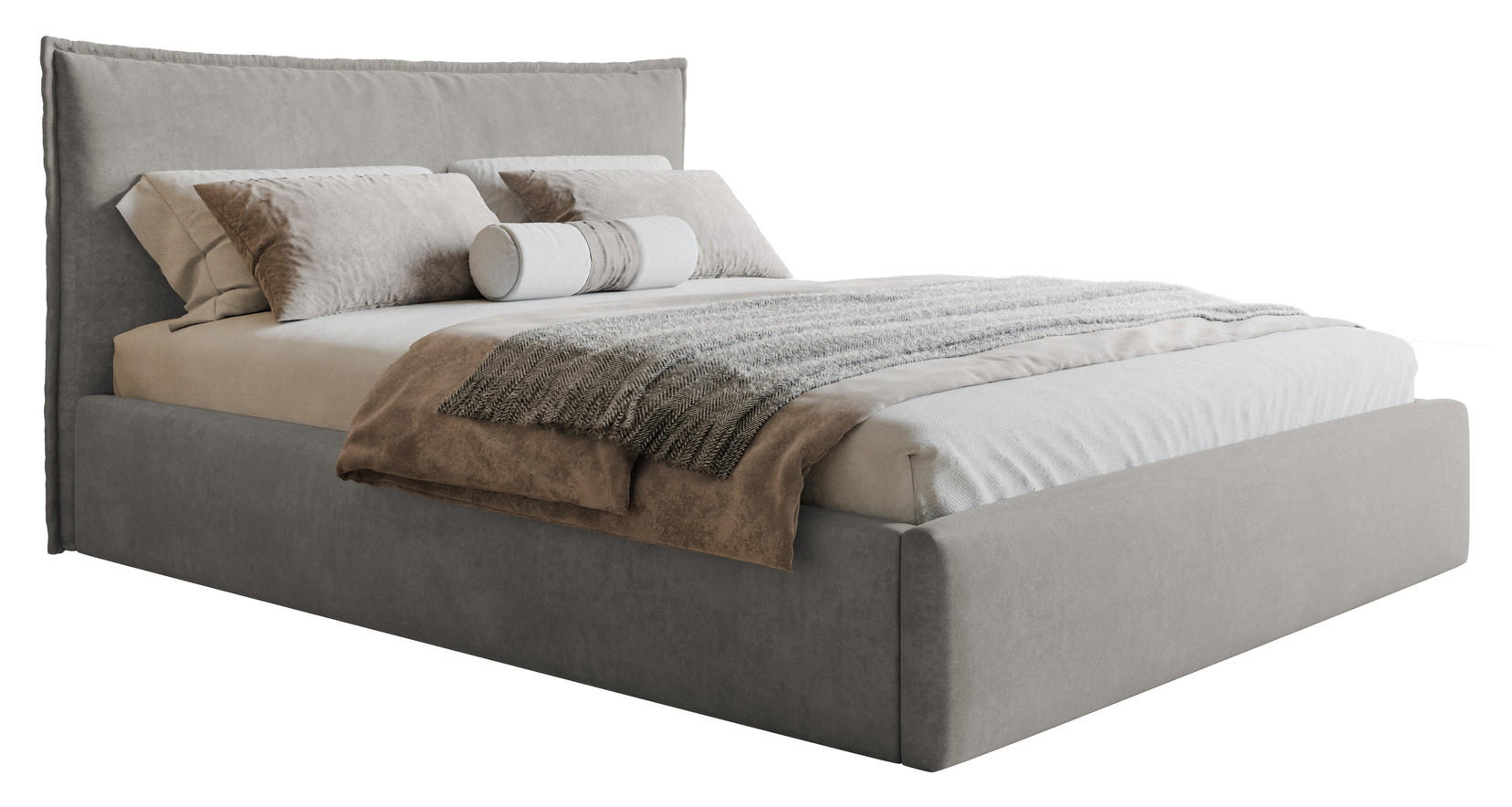 POLSTERBETT 160x200 cm Zenito Slim mit Kissen-Kopfteil, Bettkasten, Hellgrau - Hellgrau, Holz/Textil (160/200cm) - Emporius