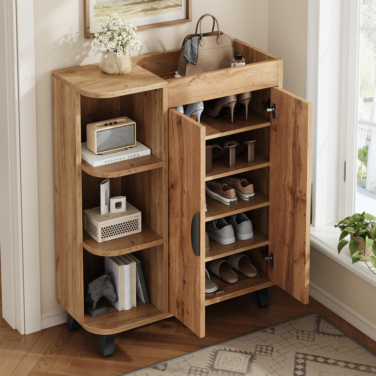 SCHUHSCHRANK schmal 2 Türen Holzoptik - Naturfarben, Holzwerkstoff (80/99/32cm) - Fortuna Lai