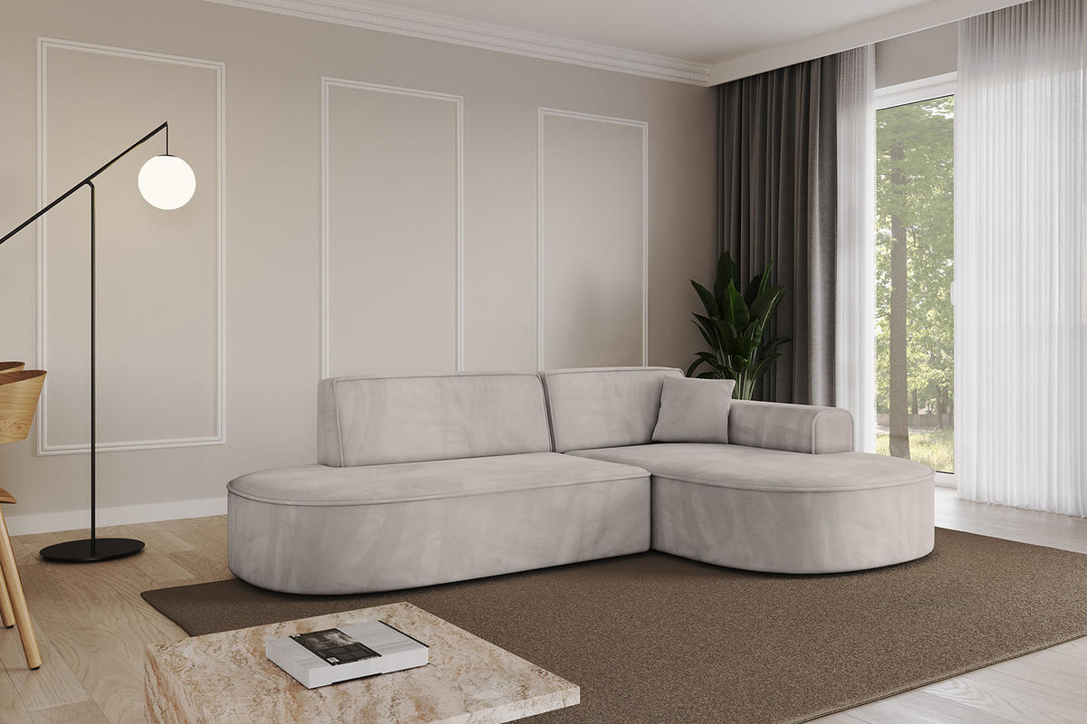 ECKSOFA Ottomane Rechts MARI-L1 - 243x171x79 cm Hellbraun Velours - Hellbraun/Schwarz, Holzwerkstoff/Kunststoff (171/243cm) - ALTDECOR