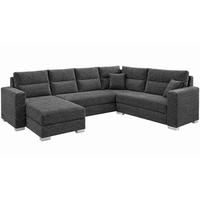 WOHNLANDSCHAFT CAPTAIN U-Form 314 cm mit hochwertigem Federkern, Schlaffunktion, Bettkasten und Ottomane links/rechts - Schwarz/Grau, Kunststoff (314/90/217cm) - Wohnideebilder