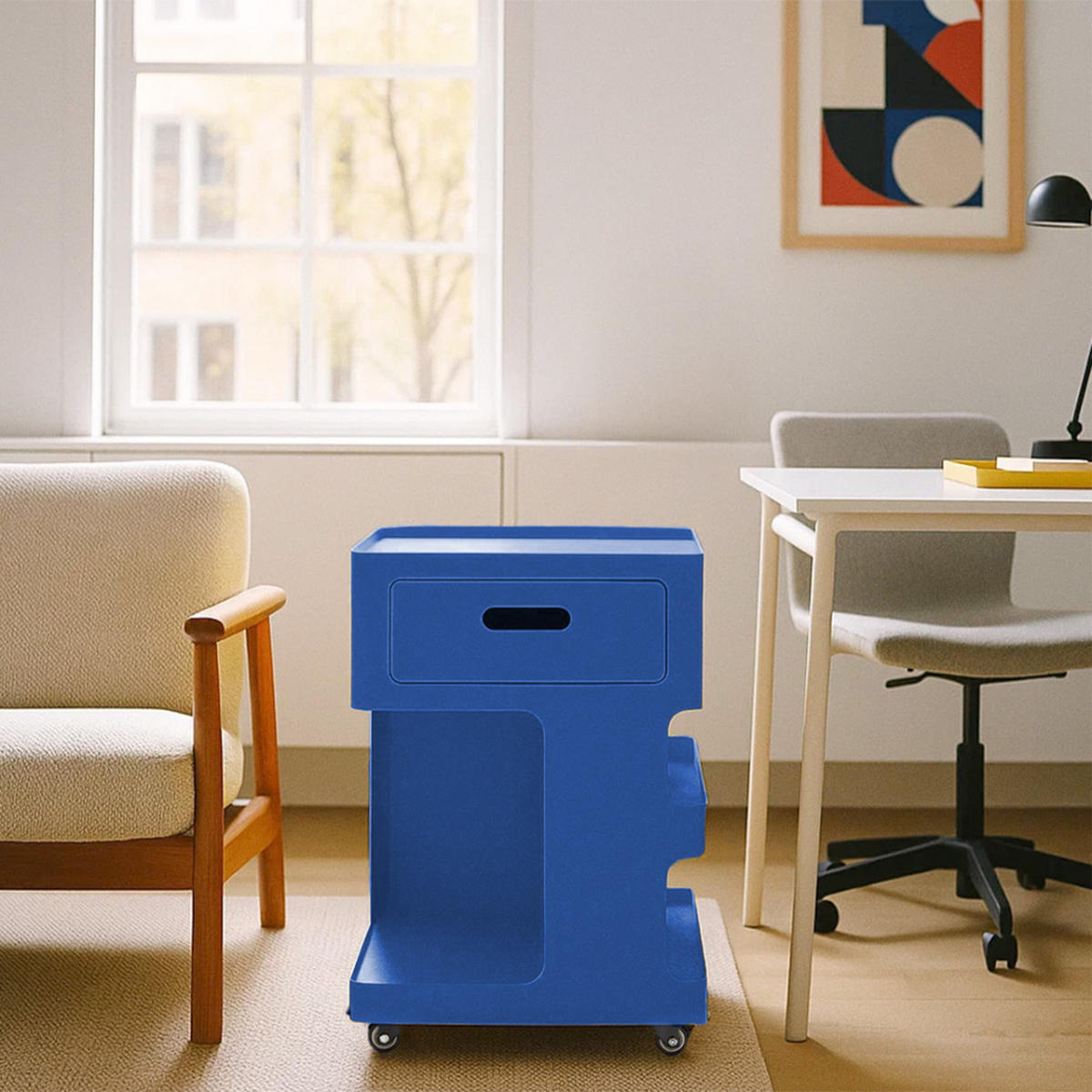 ROLLCONTAINER mit 1 Schublade aus Metall, H60,5 cm - Trolet - Blau - Blau, Metall (40/60/40cm) - Drawer