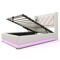 POLSTERBETT 90/200 cm Weiß PU mit hydraulischem Stauraum und LED-Beleuchtung Mit Matratze - Weiß, Kunststoff (90/200cm) - OKWISH