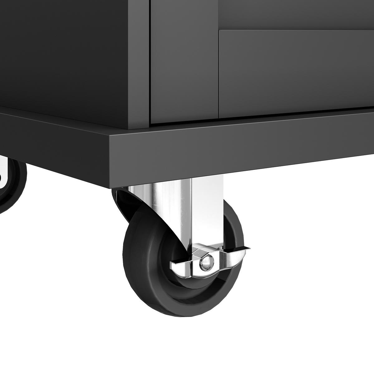 MOBILER Küchenschrank 129x46x96cm Schwarz mit Holzmaserung,Schubladen,Türen - Schwarz, Holzwerkstoff (139/92/46cm) - Modfu
