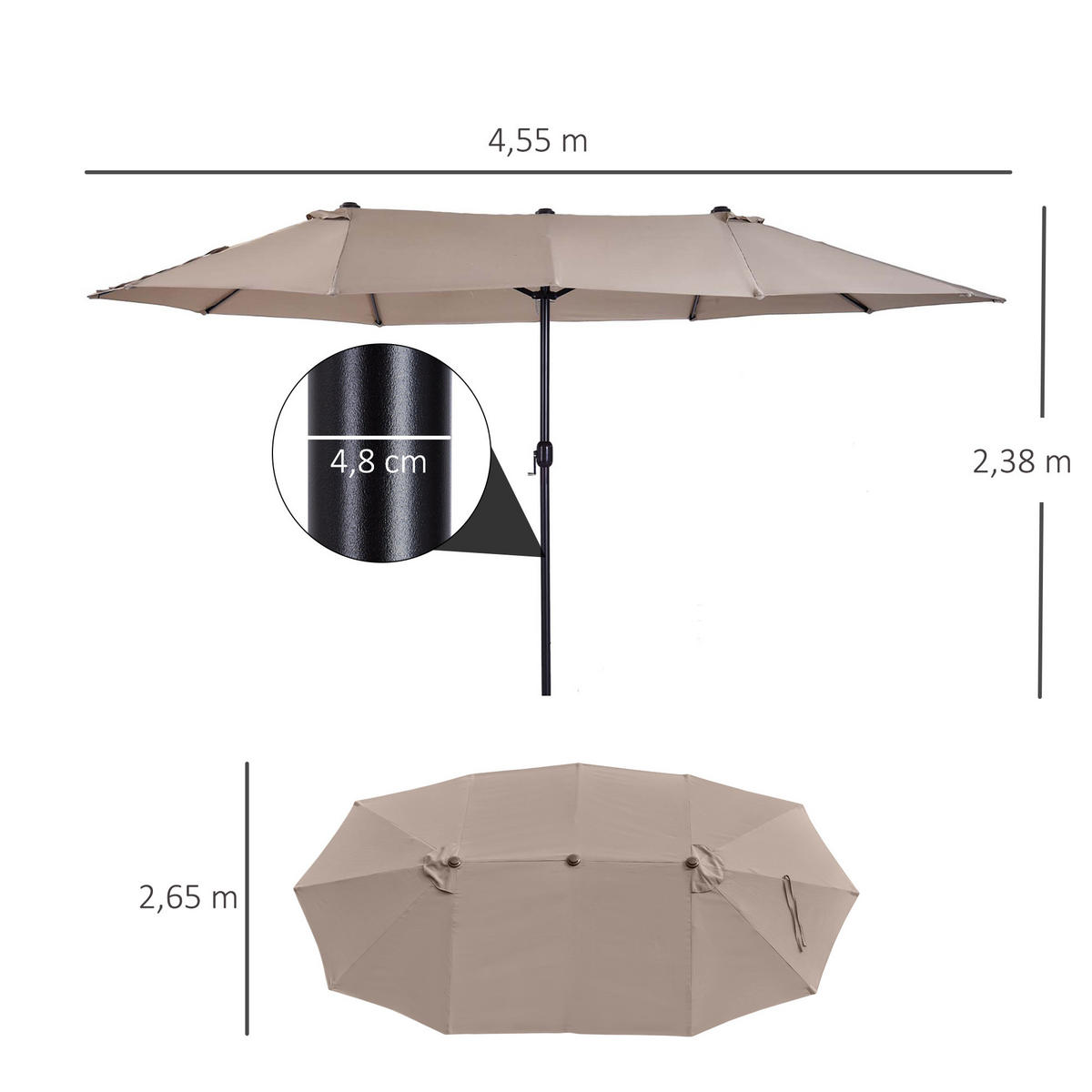 SONNENSCHIRM, Gartenschirm, Marktschirm, Doppelsonnenschirm, Terrassenschirm, Hellkaffee, Oval - Beige, Metall (270/460cm) - Outsunny