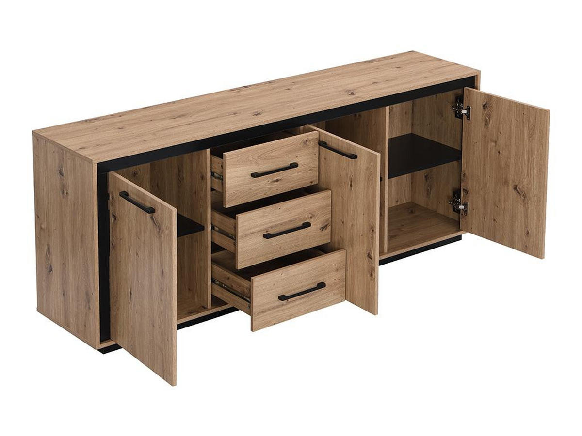 SIDEBOARD mit 3 Türen & 3 Schubladen - MDF - Naturfarben & Schwarz - NALAMANE - Naturfarben, Holz (40/75/180cm) - Vente-Unique