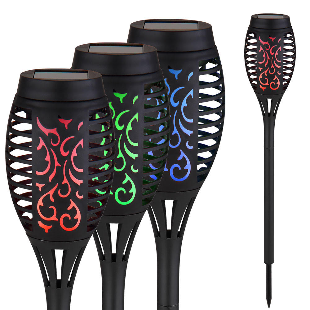 LED AUSSENLEUCHTE Schwarz Solar Feuer-Effekt 4er Set - Schwarz, Kunststoff (7.5/7.5/50.5cm) - Globo Lighting