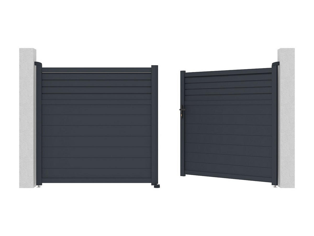 FLÜGELTOR - 350cm x 4.6cm - Aluminium - anthrazitgrau - VIAZO - Anthrazit, Metall (350/176cm) - Vente-Unique