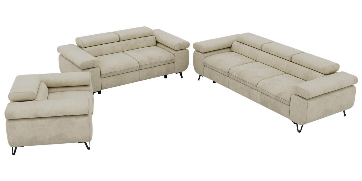 SEDACÍ SOUPRAVA PETER 1+2+3 - Béžová Samet - černá/béžová, kov/textil (262/76/99cm) - MKS