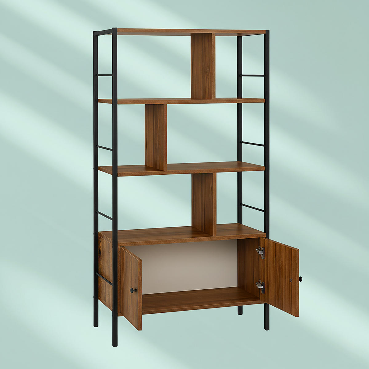 BÜCHERREGAL - Hellbraun, Holzwerkstoff/Metall (74/154.5/30cm) - Relaxdays