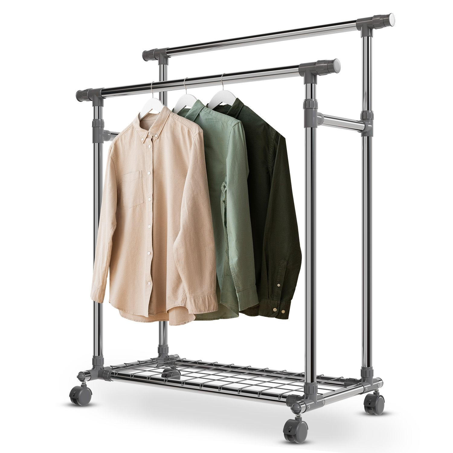 KLEIDERSTÄNDER silber 360° frei drehbare Räder - Silberfarben, Metall (153/160/43cm) - Juskys