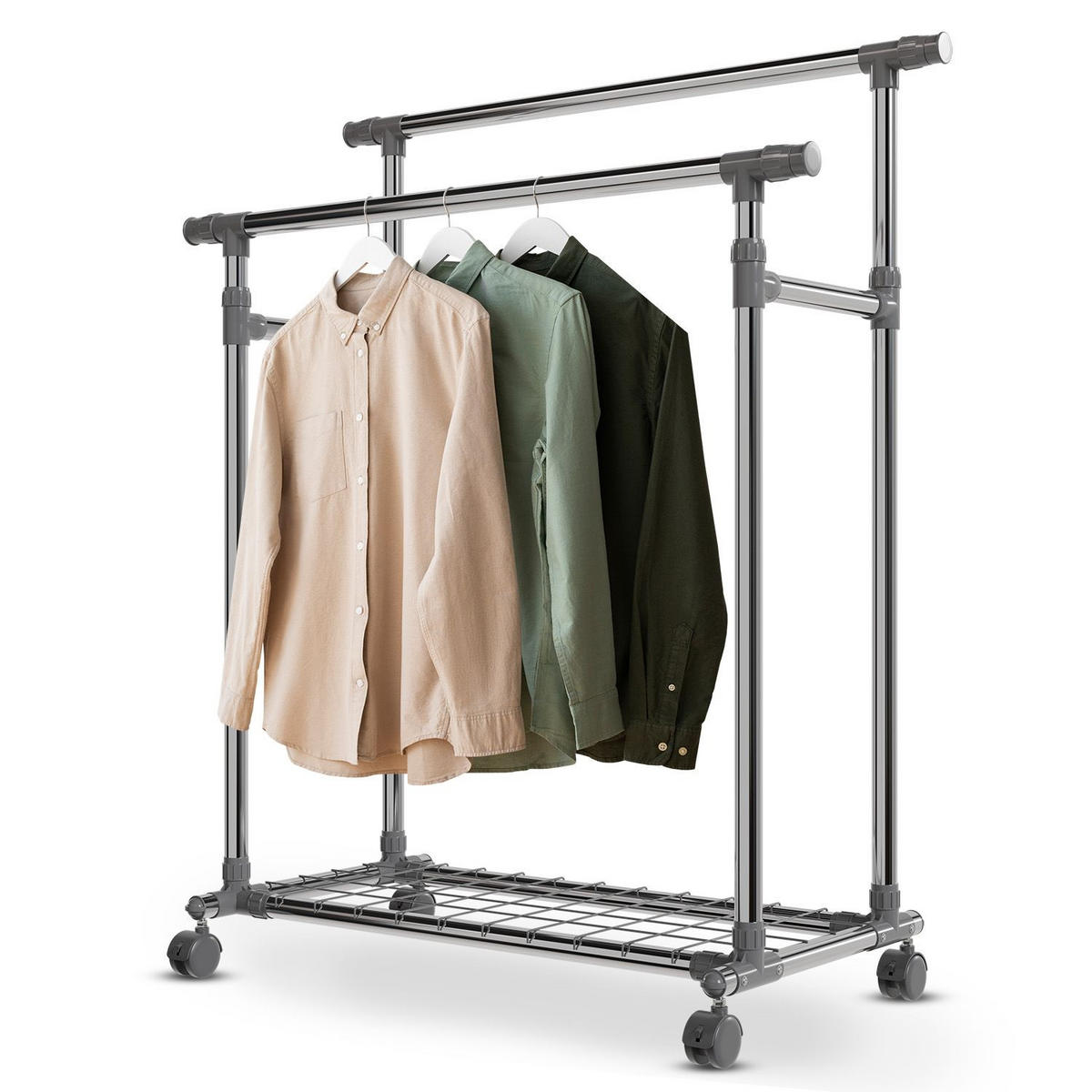 KLEIDERSTÄNDER silber 360° frei drehbare Räder - Silberfarben, Metall (153/160/43cm) - Juskys