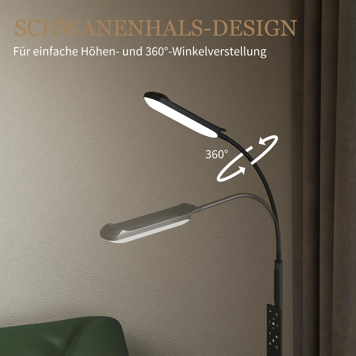 STEHLAMPE mit 360° verstellbarer Schwanenhals, Schwarz - Schwarz, Metall (22/22/175cm) - HOMCOM
