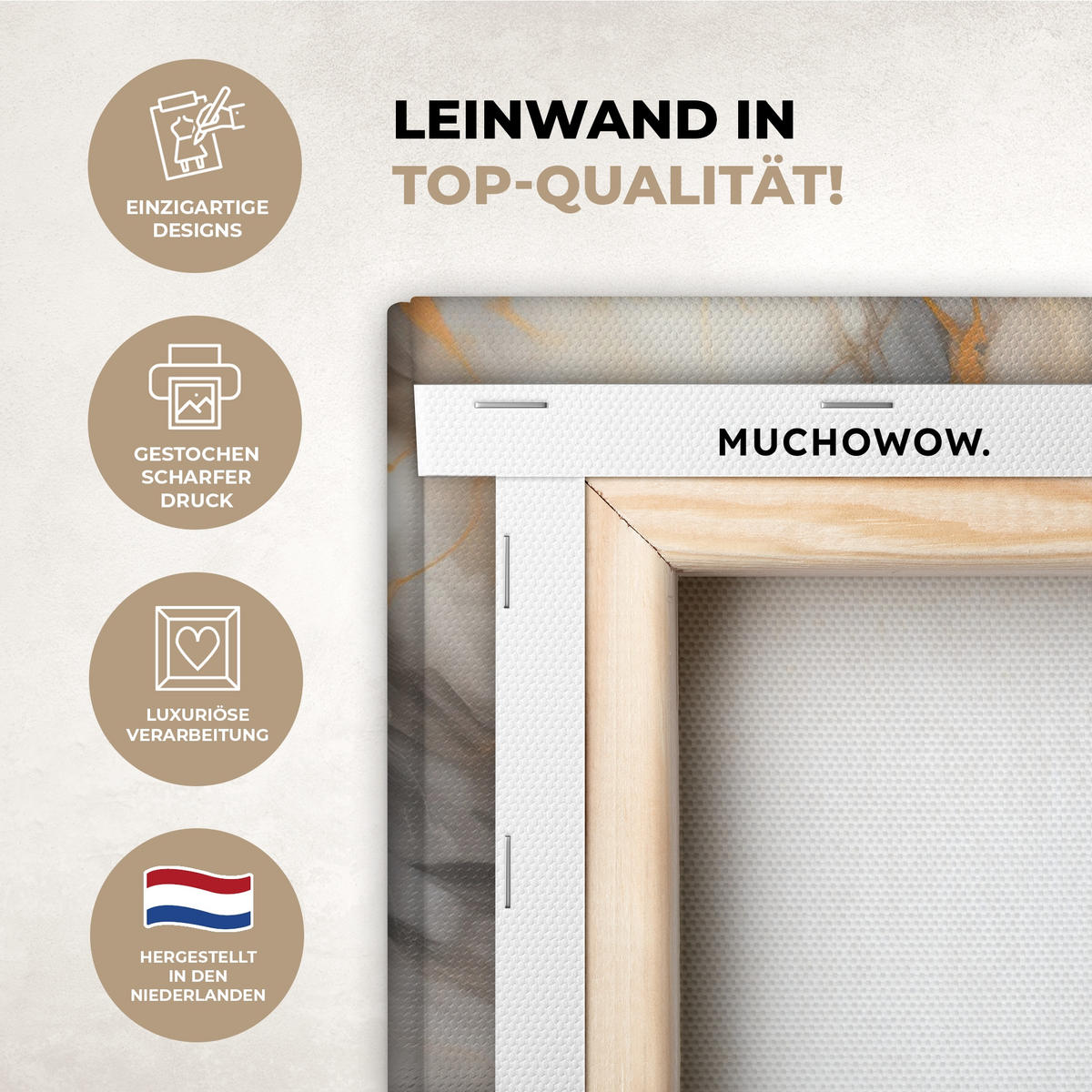 LEINWANDBILD Marmor - Grau - Gold 60x80 cm - Weiß, Textil (60/80cm) - MuchoWow