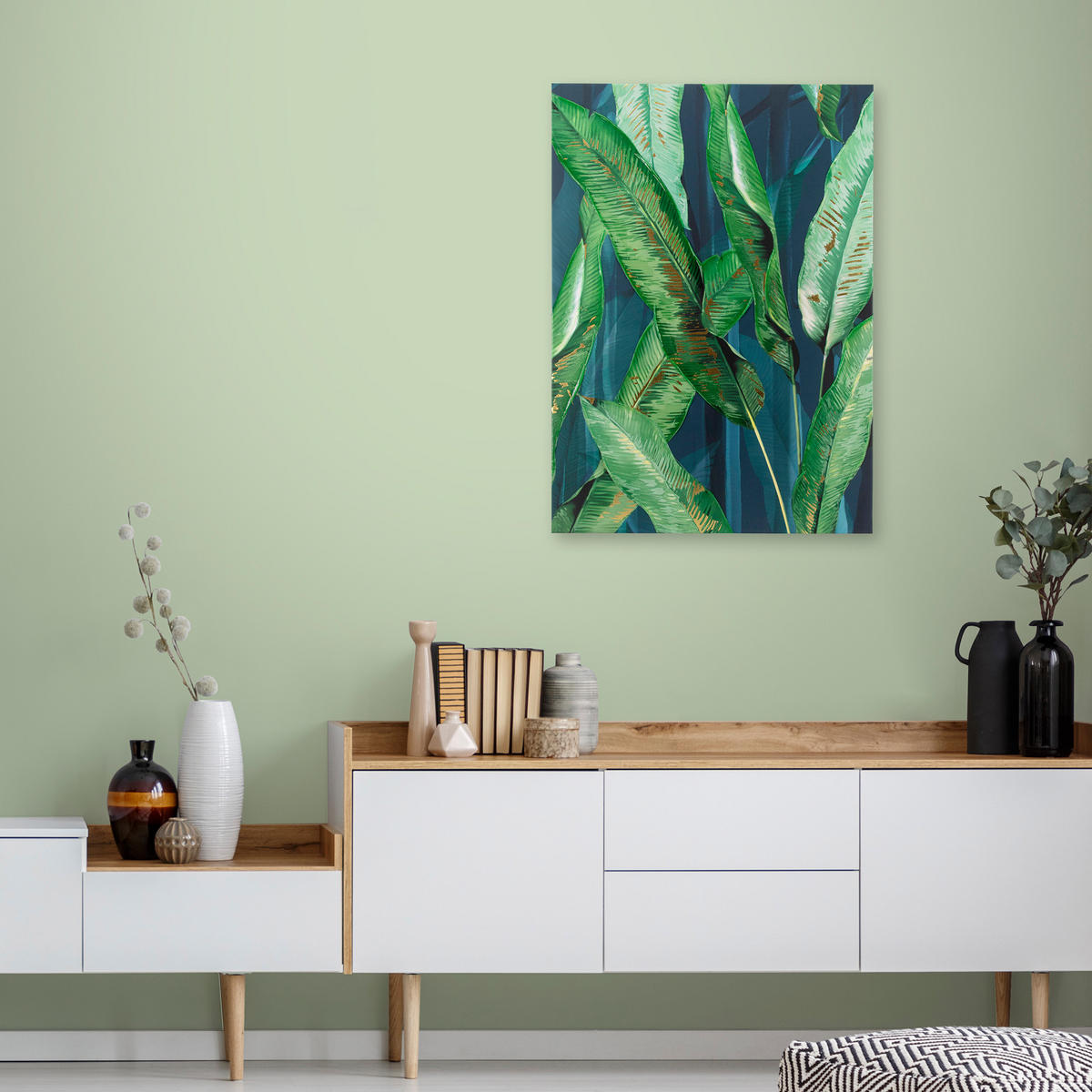 LEINWANDBILD - Blätter grün - 70x50cm - Grün, Holzwerkstoff (50/70cm) - Art for the Home