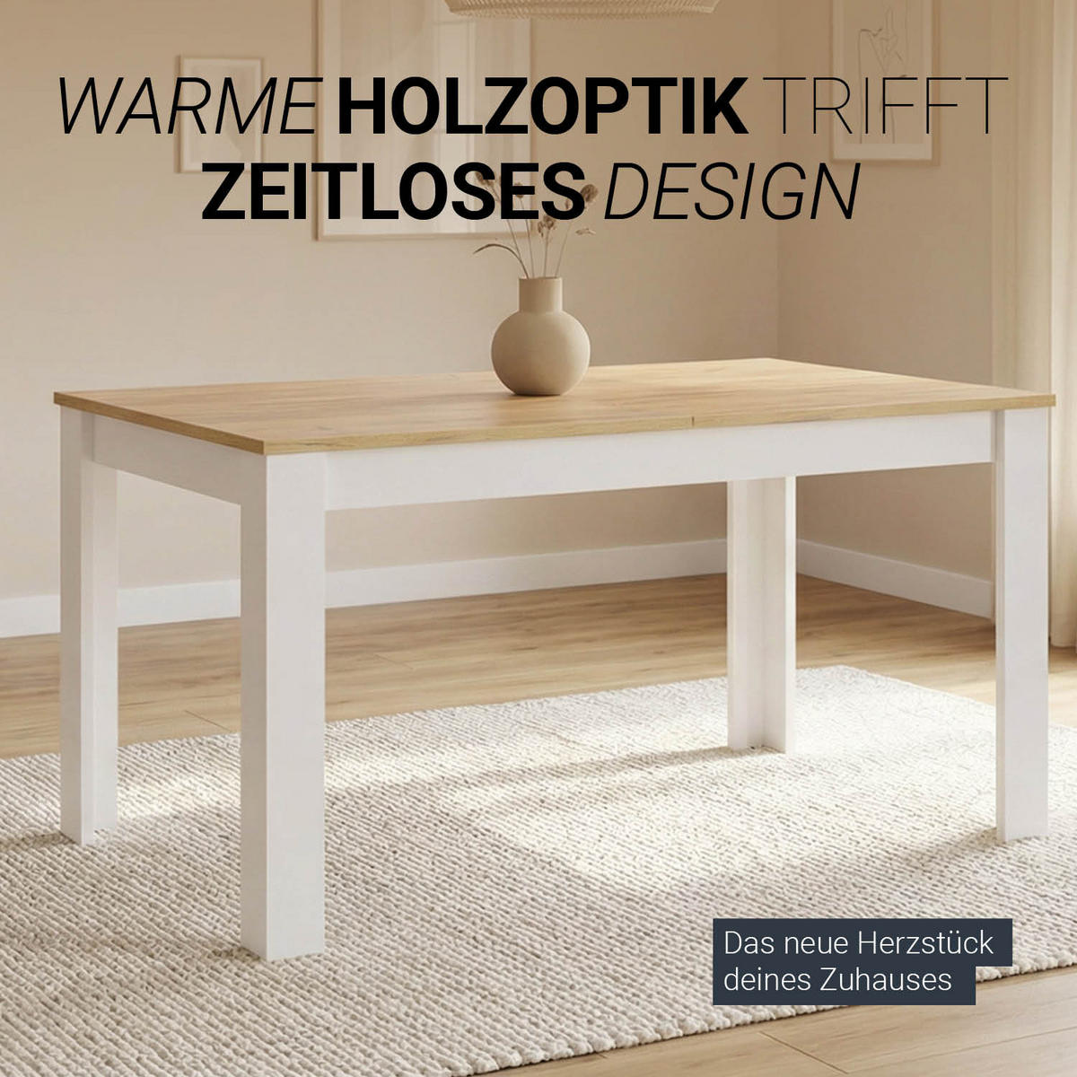 ESSTISCH Weiß in Naturholz135x86 cm ausziehbar - Weiß/Naturfarben, Holzwerkstoff (135/86/77cm) - Homestyle4u