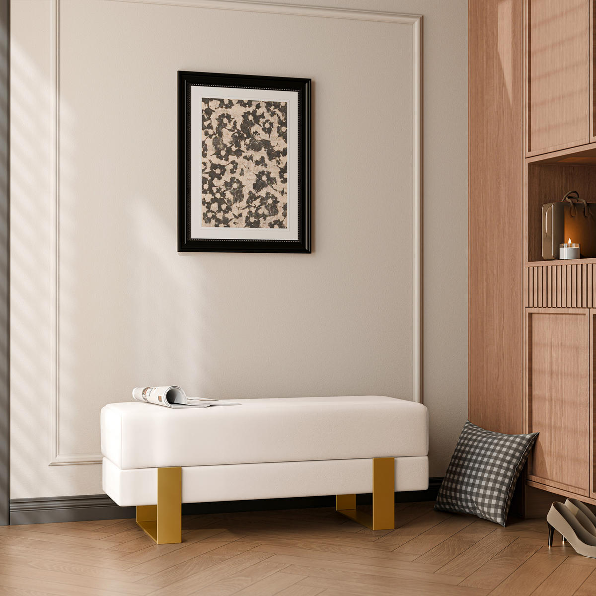 POLSTERBANK RIVA 100 cm Gold / Creme ,Metallgestell - Creme, Metall (100/47/35cm) - Idohome