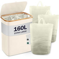 WÄSCHEKORB mit Deckel 3 Fächer 160L Beige - Creme, Naturmaterialien (37/74/57cm)