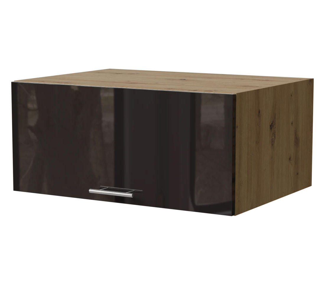 Feldmann-Wohnen Aufsatzschrank Schwarz Hochglanz, Eiche Artisan 80x36x59 cm