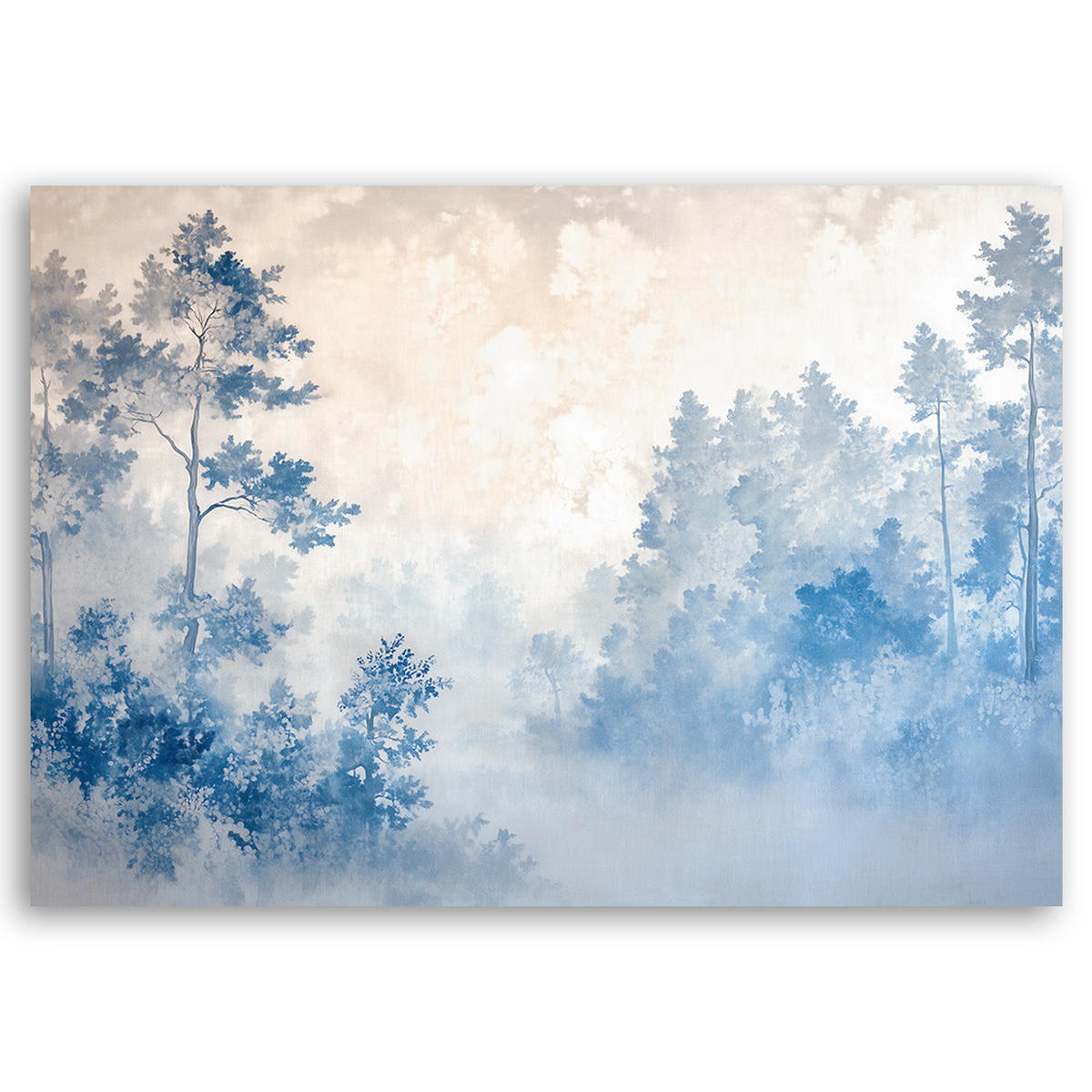 WANDBILD waldnebel morgen natur - Blau, Textil (60/40cm) - Feeby