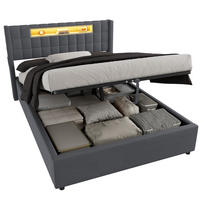 POLSTERBETT 140×200 mit Hydraulische Bettkasten und LED Beleuchtung in Grau, ohne Matratze - Grau, Holzwerkstoff/Textil (140/200cm) - STILVORA