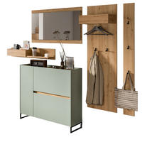 GARDEROBE-SET Salbei und Artisan Eiche, Garderobe 5-teilig, 236 x 192 cm, Soft-Close, Borga - Salbeigrün/Schwarz, Holzwerkstoff/Metall (236/192/32cm) - InnoFurn