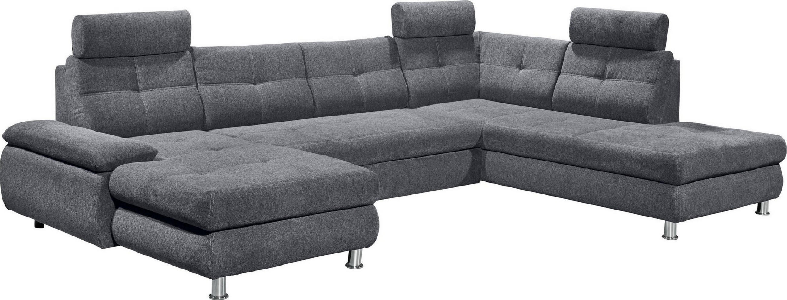 WOHNLANDSCHAFT mit Schlaffunktion, Bettkasten und verstellbaren Arm- und Kopflehnen - Chromfarben/Anthrazit, Textil/Metall (233/88/349cm) - ed exciting design