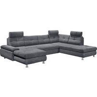 WOHNLANDSCHAFT mit Schlaffunktion, Bettkasten und verstellbaren Arm- und Kopflehnen - Chromfarben/Anthrazit, Textil/Metall (233/88/349cm) - ed exciting design