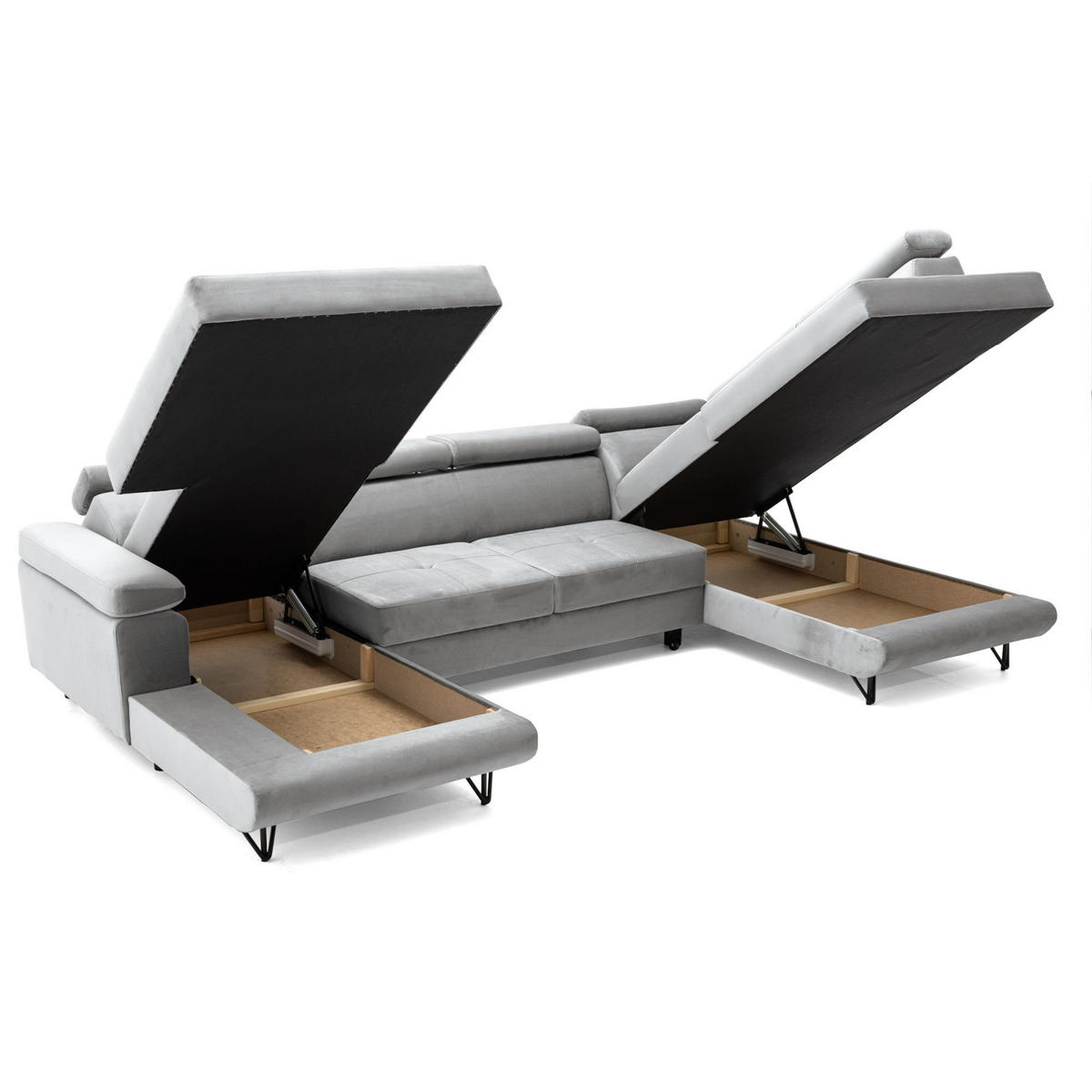 ECKSOFA U-Form JUNIOR U Rechts mit Schlaffunktion 128x254 Velours Grau - Schwarz/Grau, Holz/Textil (184/90/323cm) - Muffo