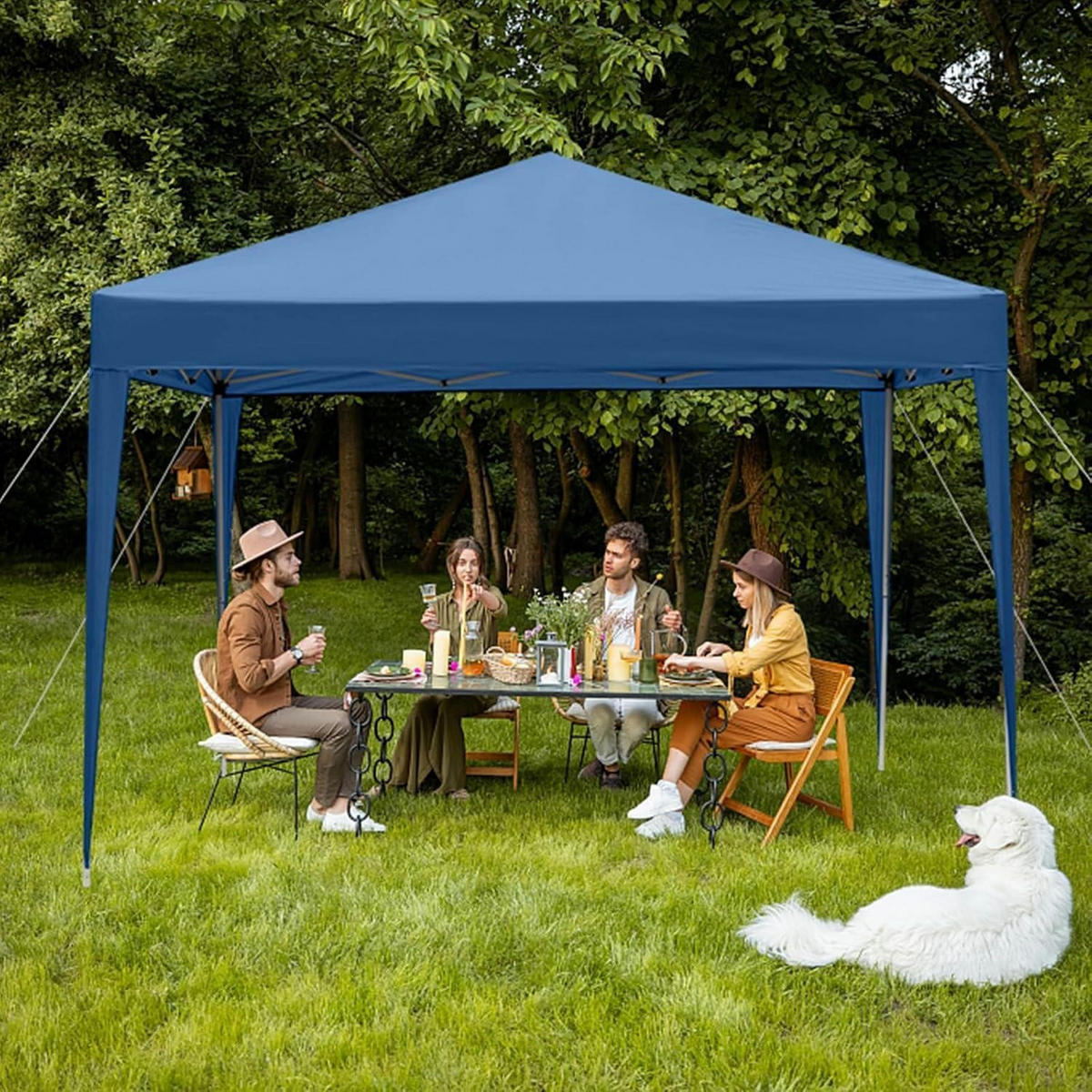 FALTPAVILLON 3x3m Pop-up Stahlrahmen Blau UV-Schutz 50+ - Blau, Textil (300/268/300cm)