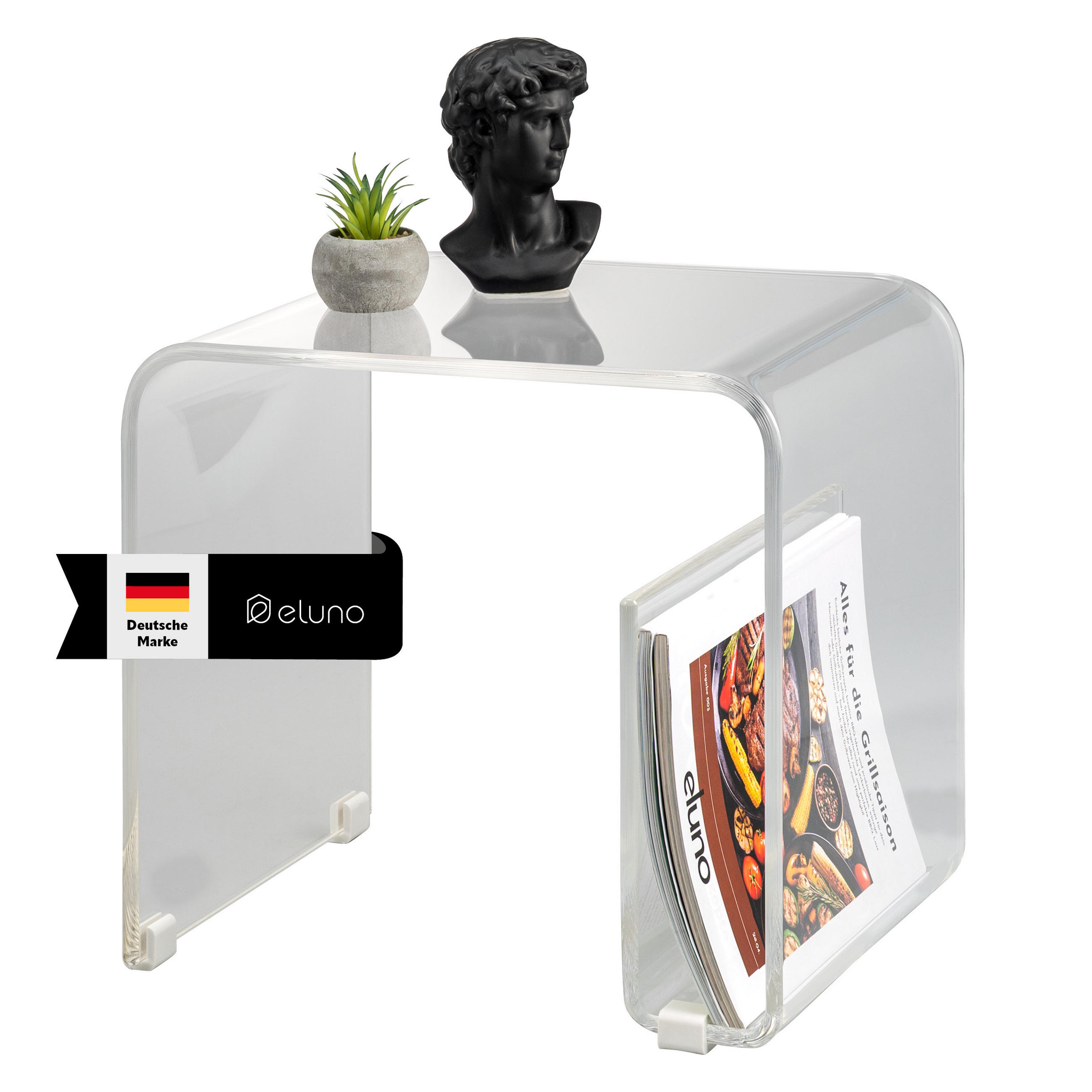 BEISTELLTISCH MIT MAGAZINHALTER Acryl transparent - Transparent, Kunststoff (30/38.5/35.5cm) - eluno