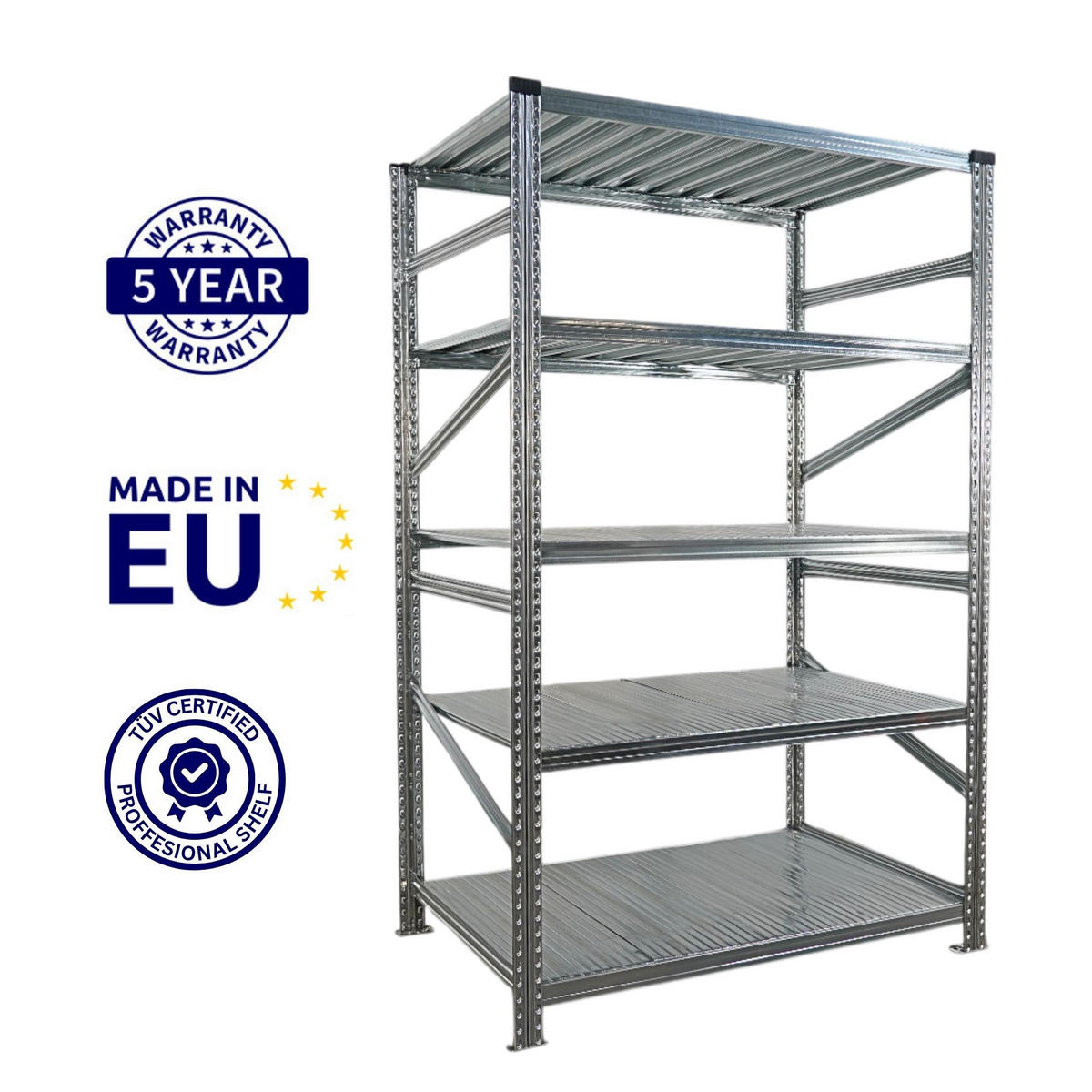 FACHBODENREGAL Proximo Stecksystem 200x600x80cm 5 Ebenen Fachlast 200 kg Beidseitig nutzbar Verzinkt - Silberfarben, Metall (600/200/80cm) - PROREGAL