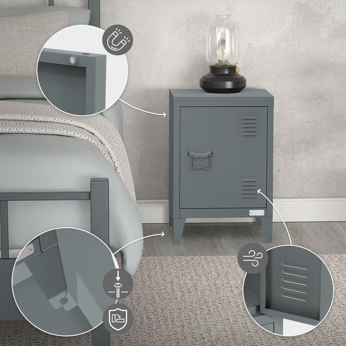 NACHTTISCH Anthrazit 40x30x58 cm aus Stahl - Anthrazit, Metall (40/58/30cm) - ML-DESIGN