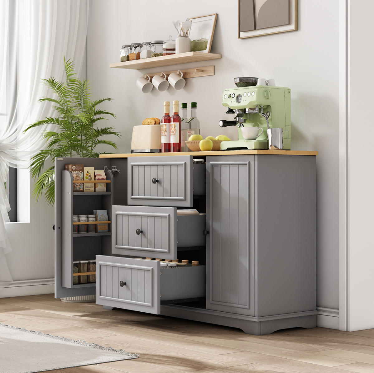 SIDEBOARD mit 3 Schubladen 126 x 40 x 86 cm MDF Grau - Grau, Holzwerkstoff (126/86/40cm) - Meubliv