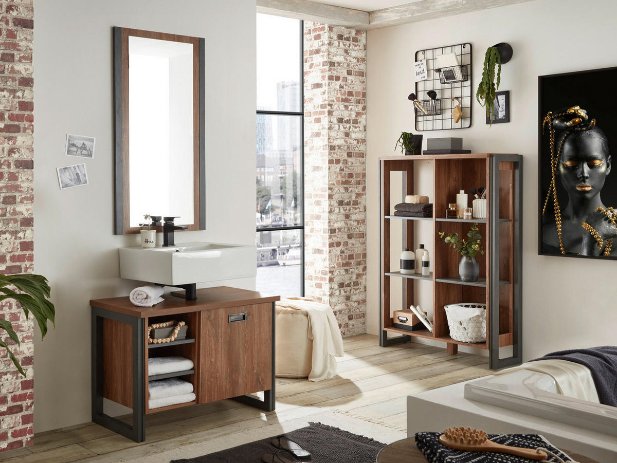 BAD-REGAL Eiche Stirling, Matera grau, Badregal 90 x 140 cm - Eichefarben/Grau, Holz/Holzwerkstoff (90/140/33cm)