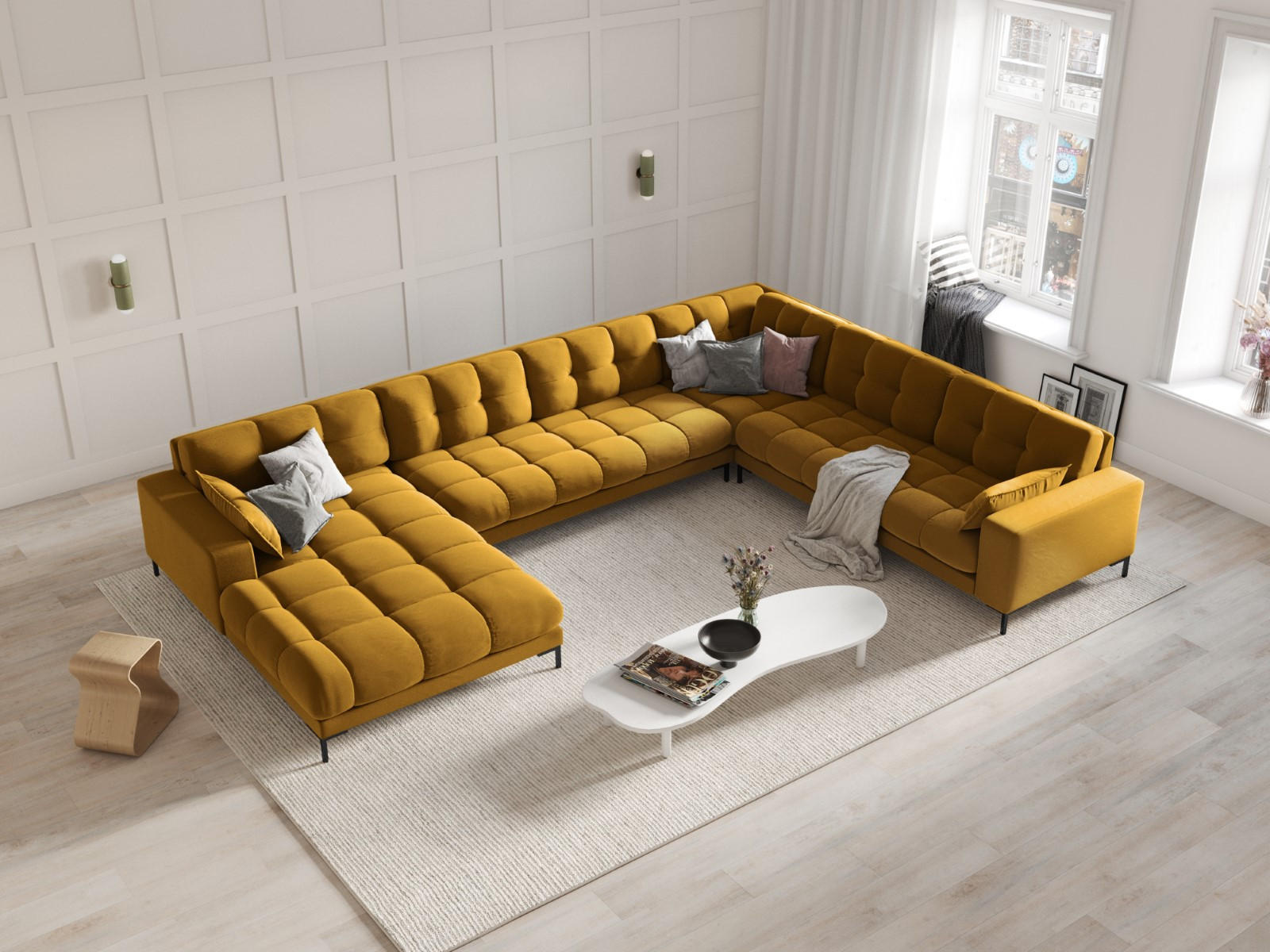 Thumbnail - Micadoni Panoramasofa, Gelb, Textil, 7-Sitzer, U-Form, 256x75x327 cm, Hergestellt in Europa, Oeko-Tex®, Wohnzimmer, Sofa...